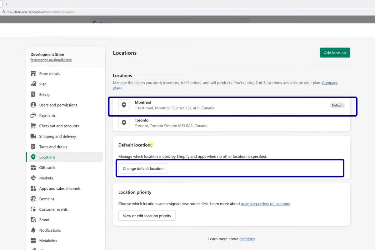 Modify location on Shopify